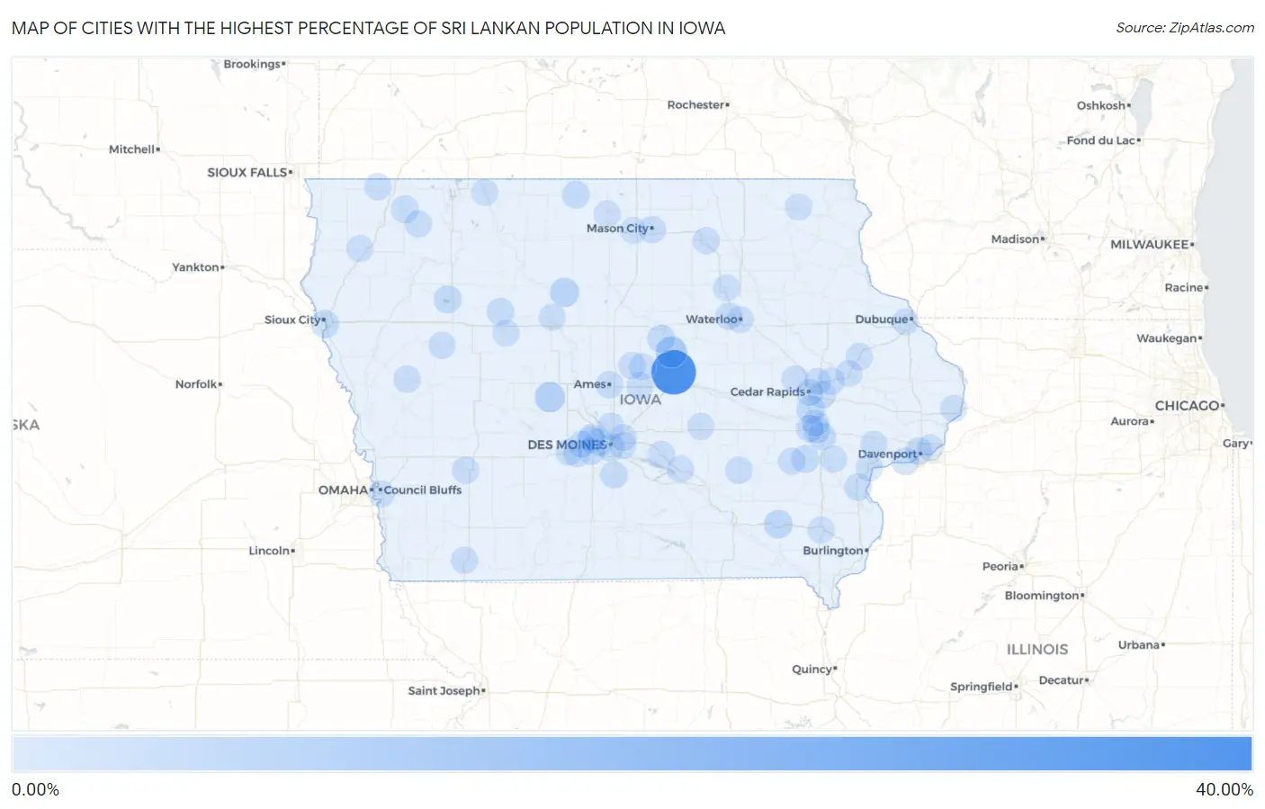 Cities with the Highest Percentage of Sri Lankan Population in Iowa Map