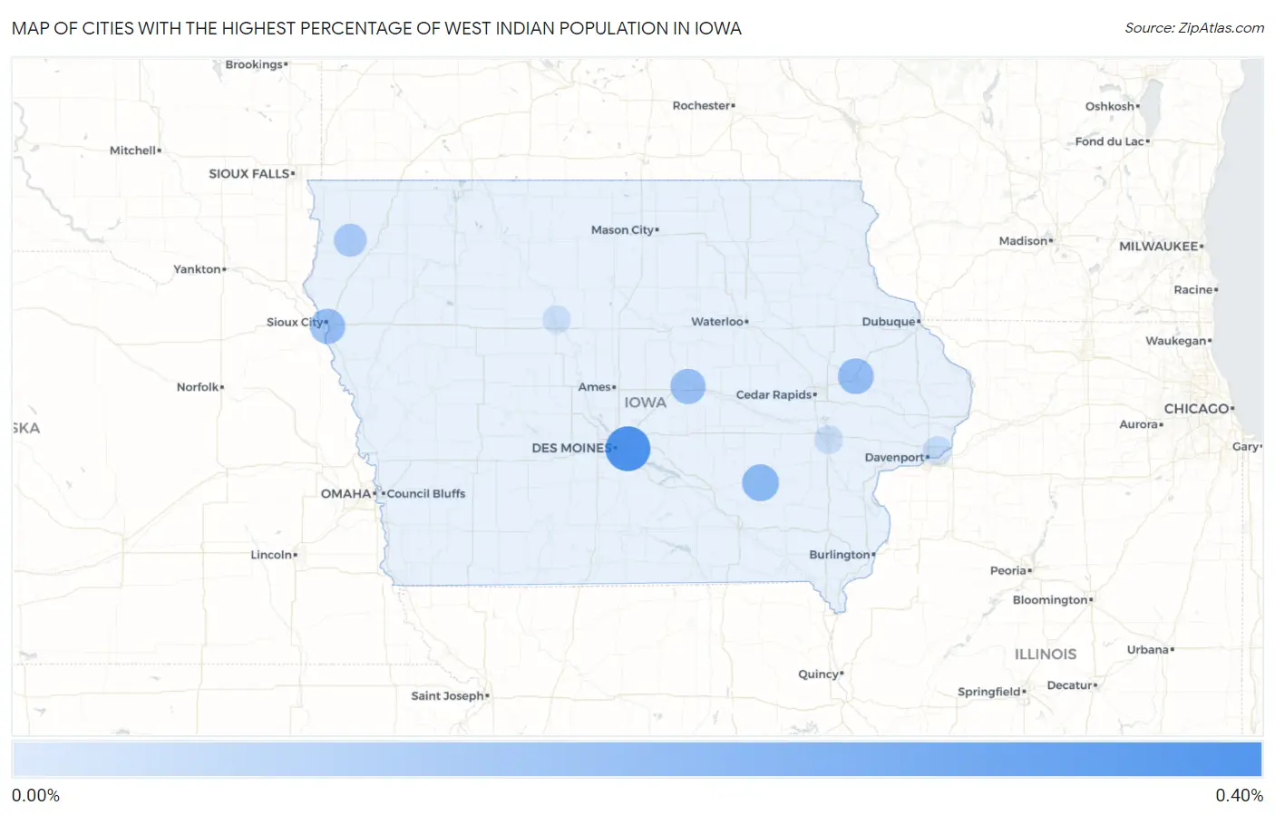 Cities with the Highest Percentage of West Indian Population in Iowa Map