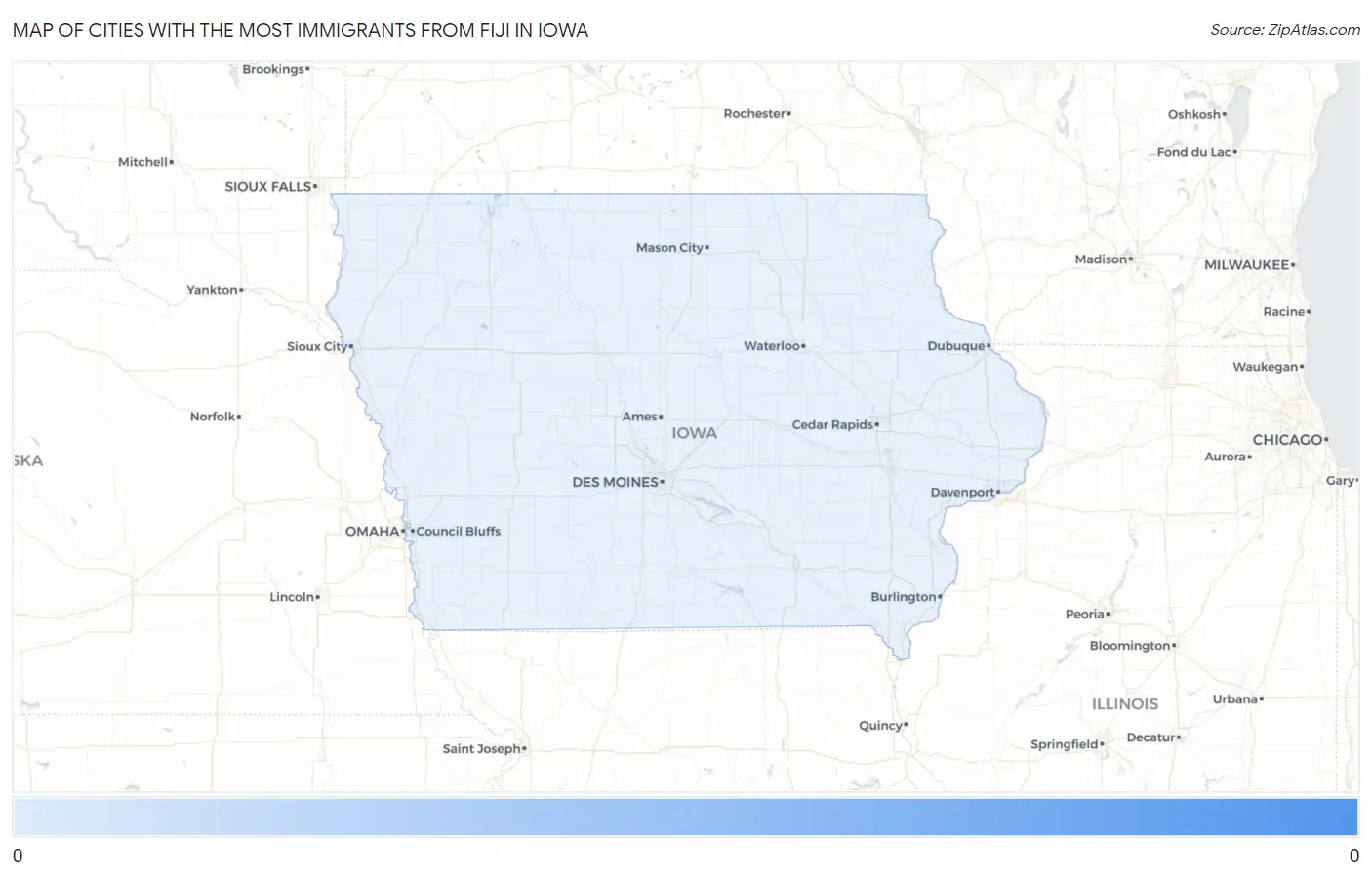 Cities with the Most Immigrants from Fiji in Iowa Map