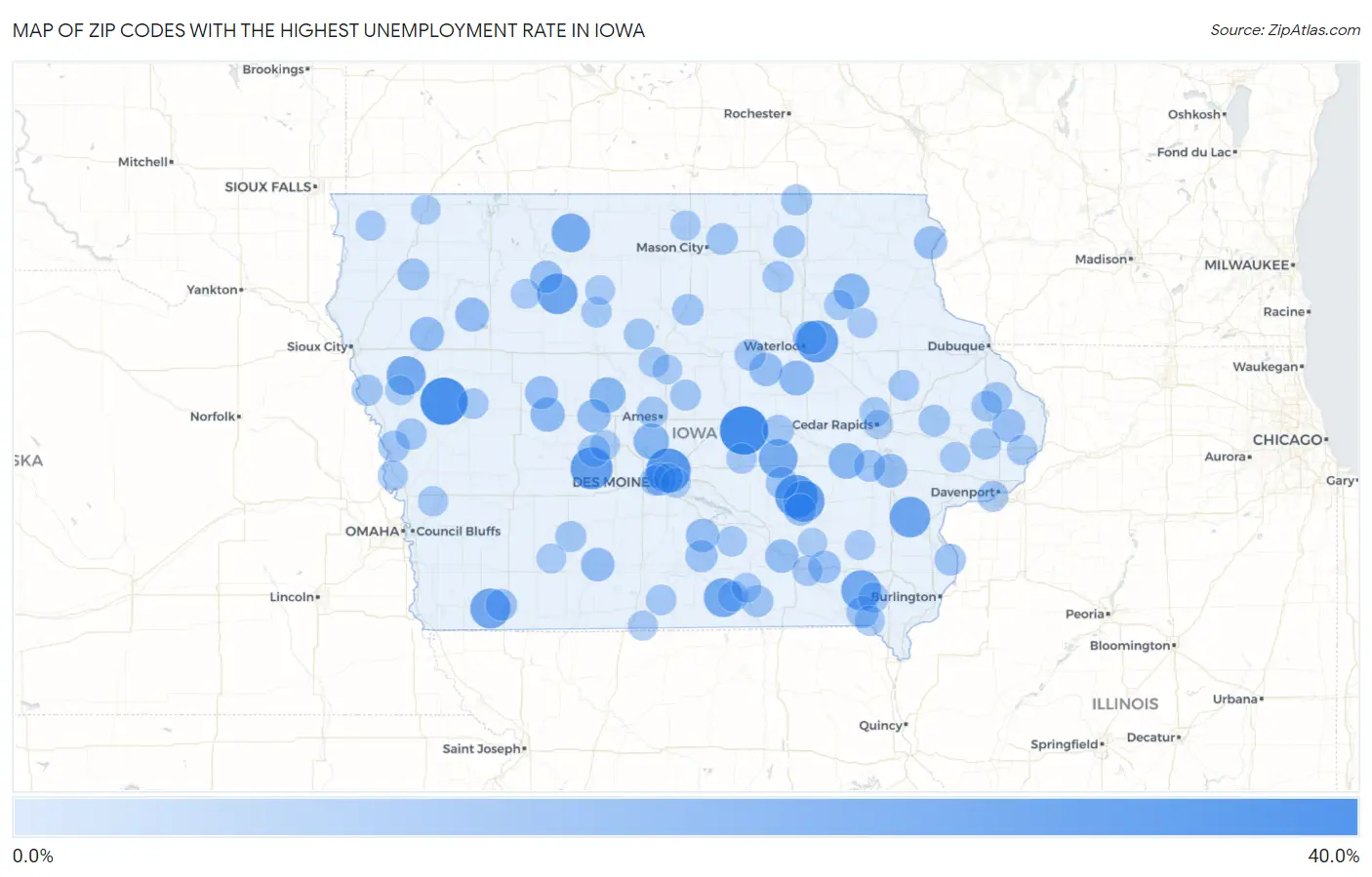 Zip Codes with the Highest Unemployment Rate in Iowa Map