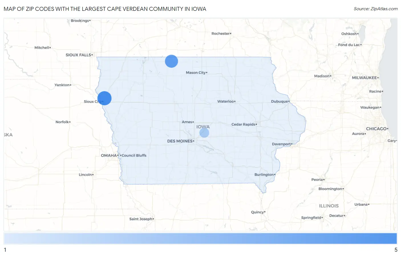 Zip Codes with the Largest Cape Verdean Community in Iowa Map