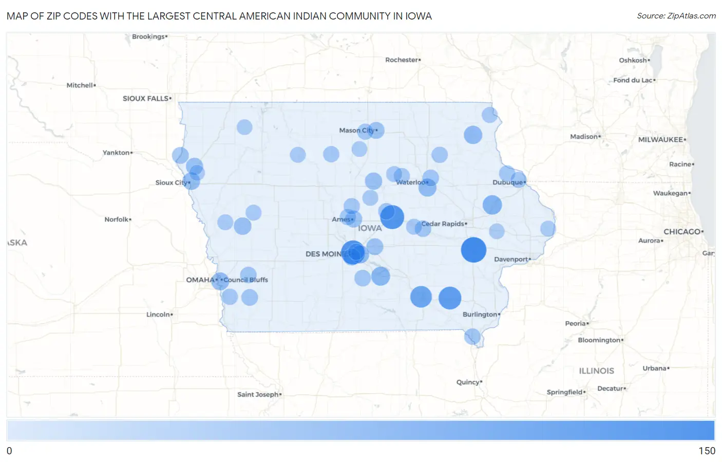 Zip Codes with the Largest Central American Indian Community in Iowa Map