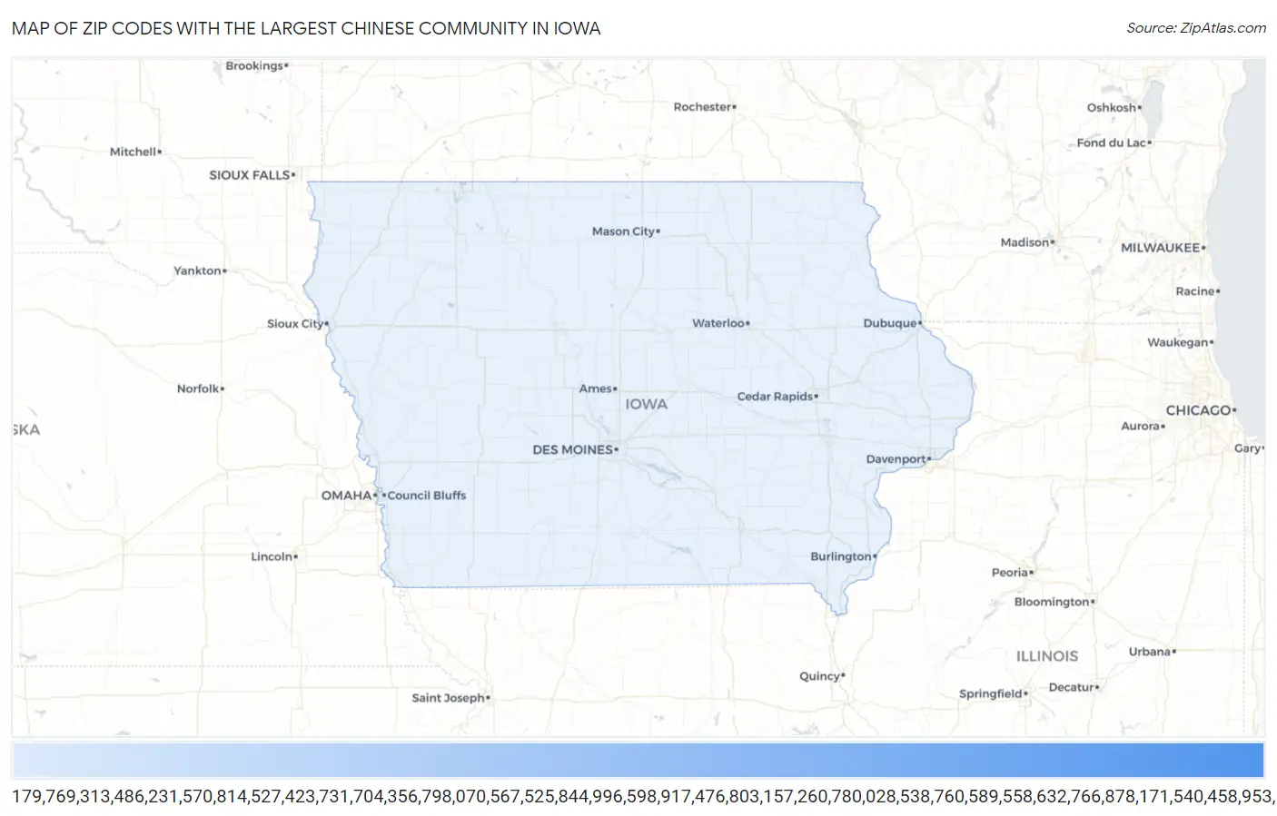 Zip Codes with the Largest Chinese Community in Iowa Map