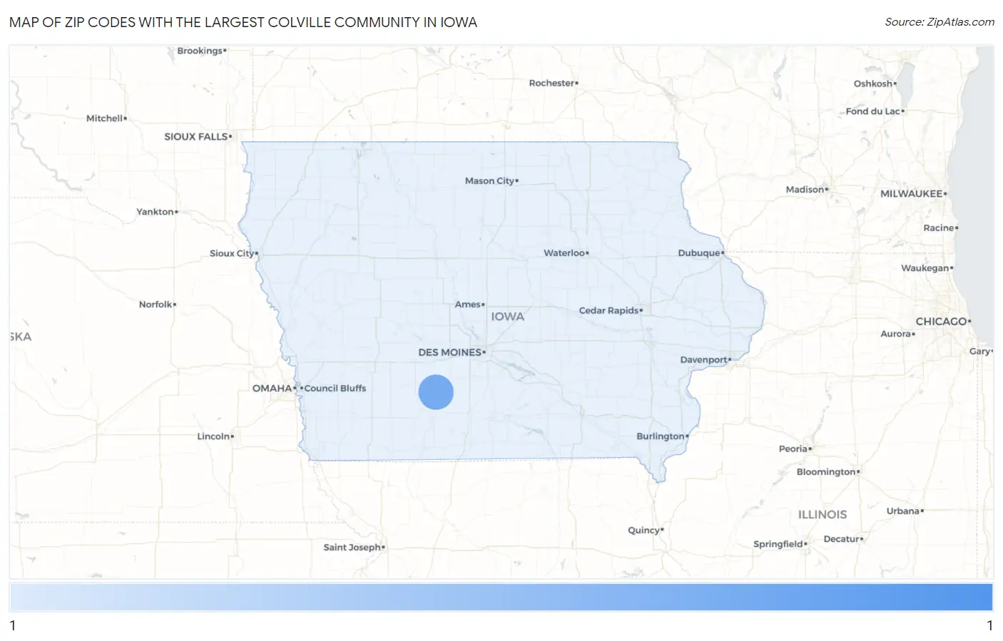 Zip Codes with the Largest Colville Community in Iowa Map
