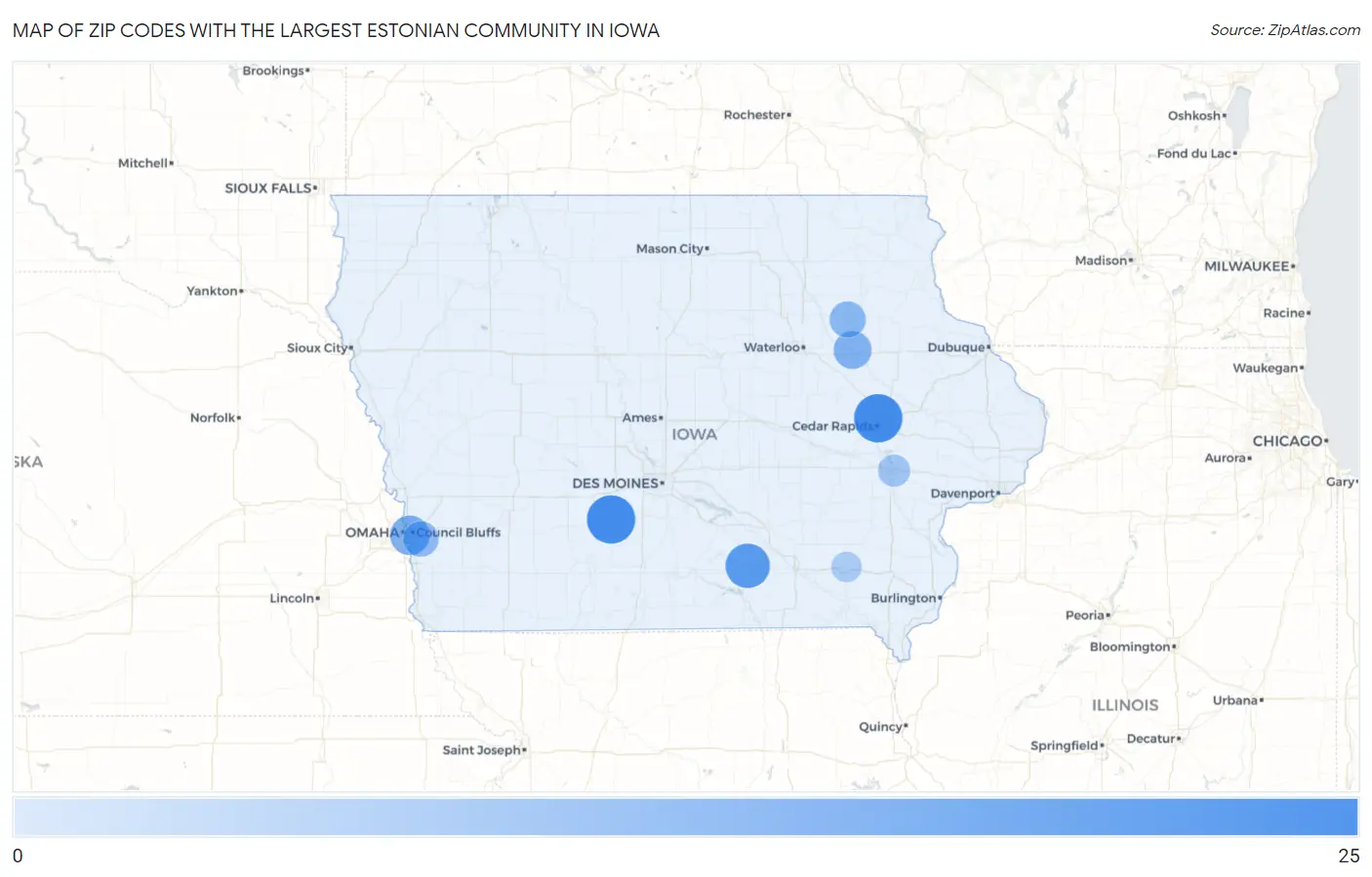 Zip Codes with the Largest Estonian Community in Iowa Map