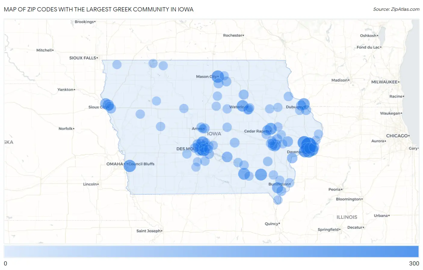 Zip Codes with the Largest Greek Community in Iowa Map