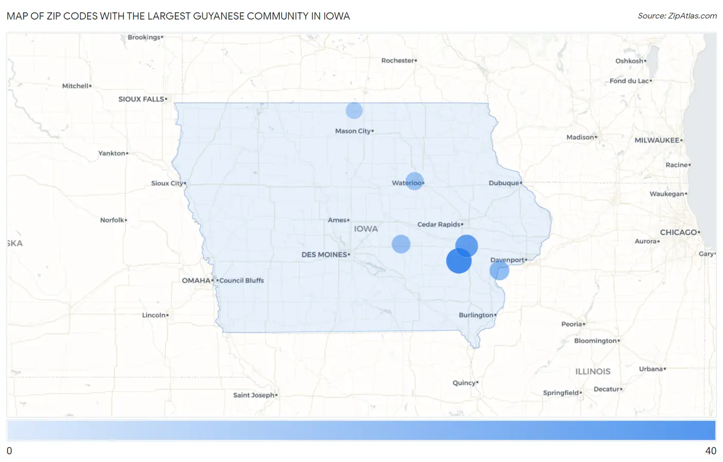Zip Codes with the Largest Guyanese Community in Iowa Map