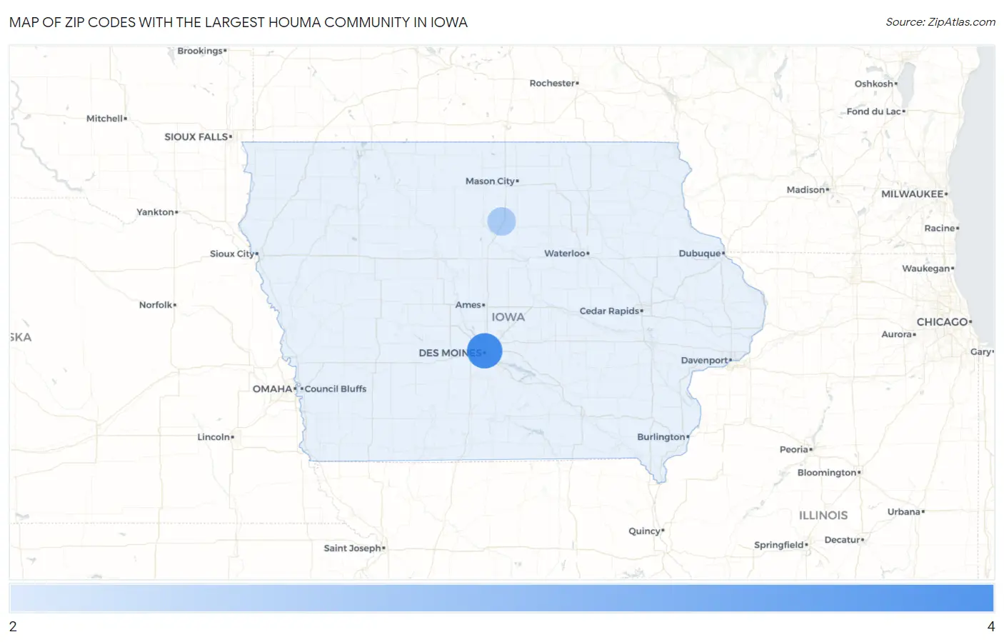 Zip Codes with the Largest Houma Community in Iowa Map