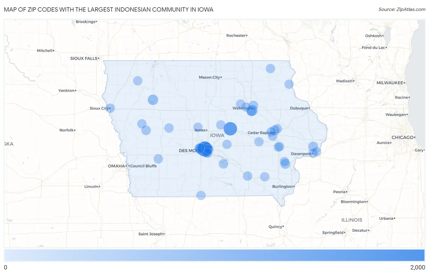 Zip Codes with the Largest Indonesian Community in Iowa Map