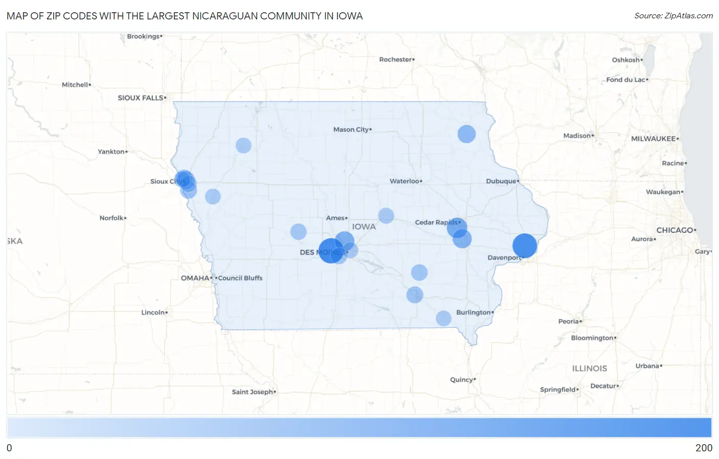 Zip Codes with the Largest Nicaraguan Community in Iowa Map