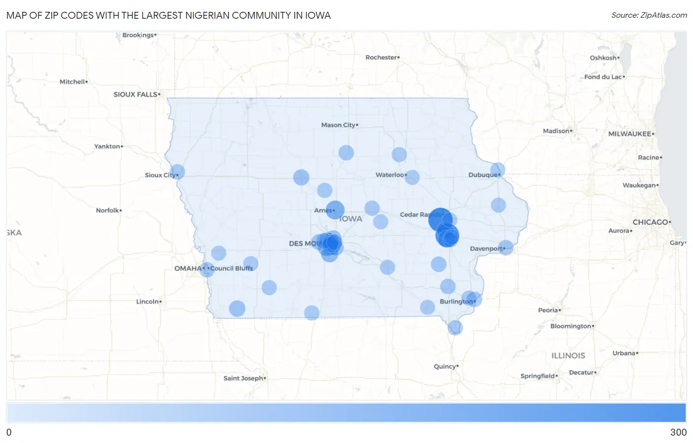 Zip Codes with the Largest Nigerian Community in Iowa Map