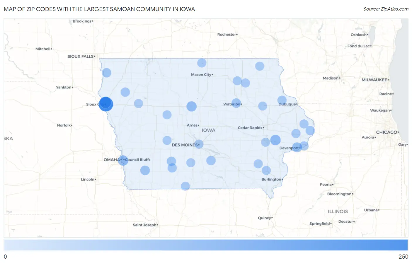 Zip Codes with the Largest Samoan Community in Iowa Map