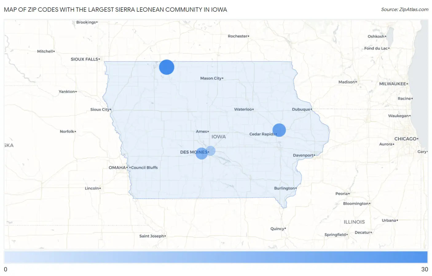 Zip Codes with the Largest Sierra Leonean Community in Iowa Map