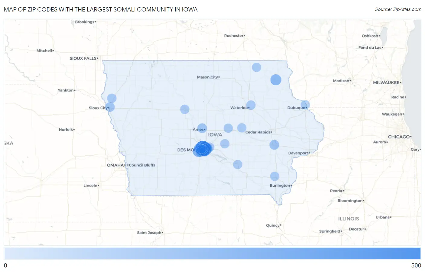Zip Codes with the Largest Somali Community in Iowa Map