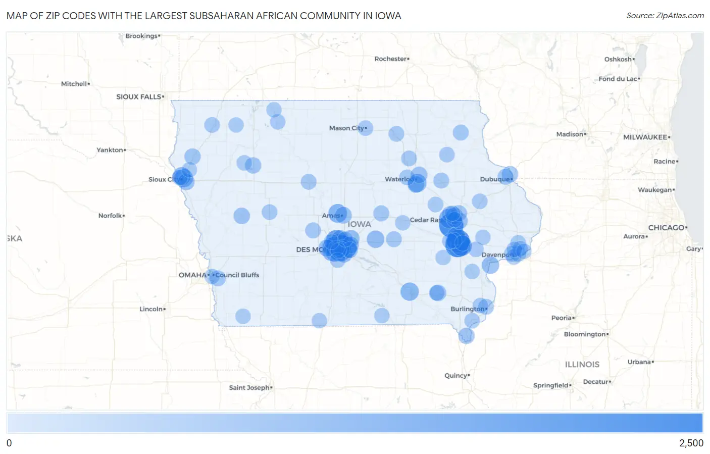 Zip Codes with the Largest Subsaharan African Community in Iowa Map