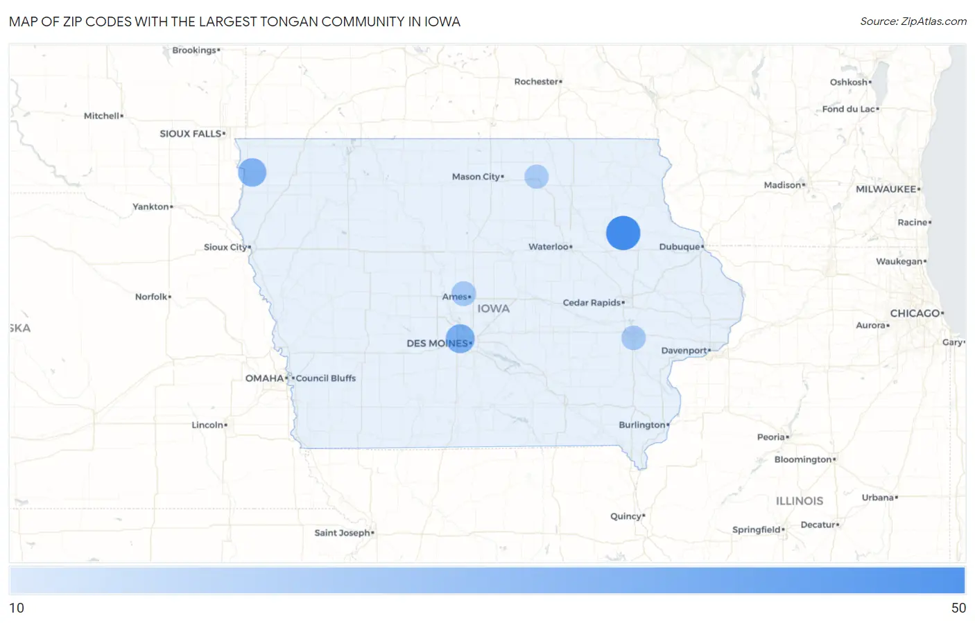 Zip Codes with the Largest Tongan Community in Iowa Map