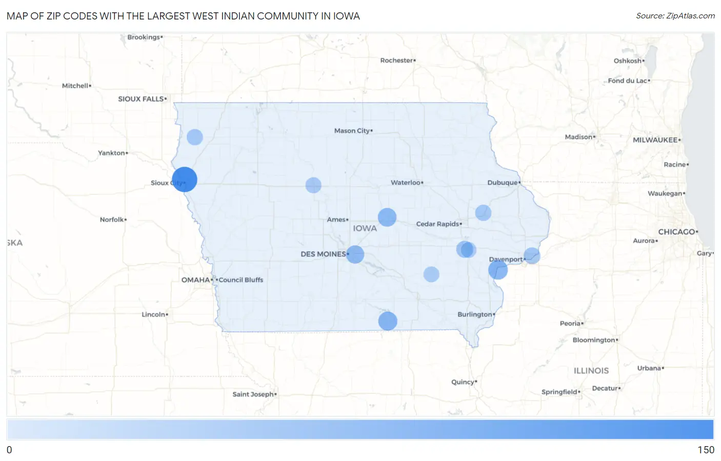 Zip Codes with the Largest West Indian Community in Iowa Map