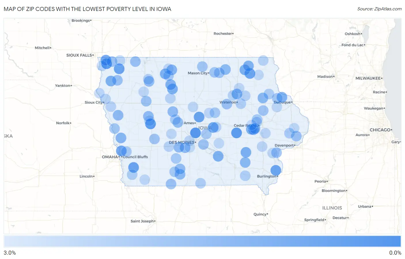 Zip Codes with the Lowest Poverty Level in Iowa Map