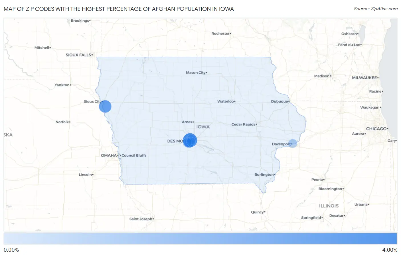 Zip Codes with the Highest Percentage of Afghan Population in Iowa Map