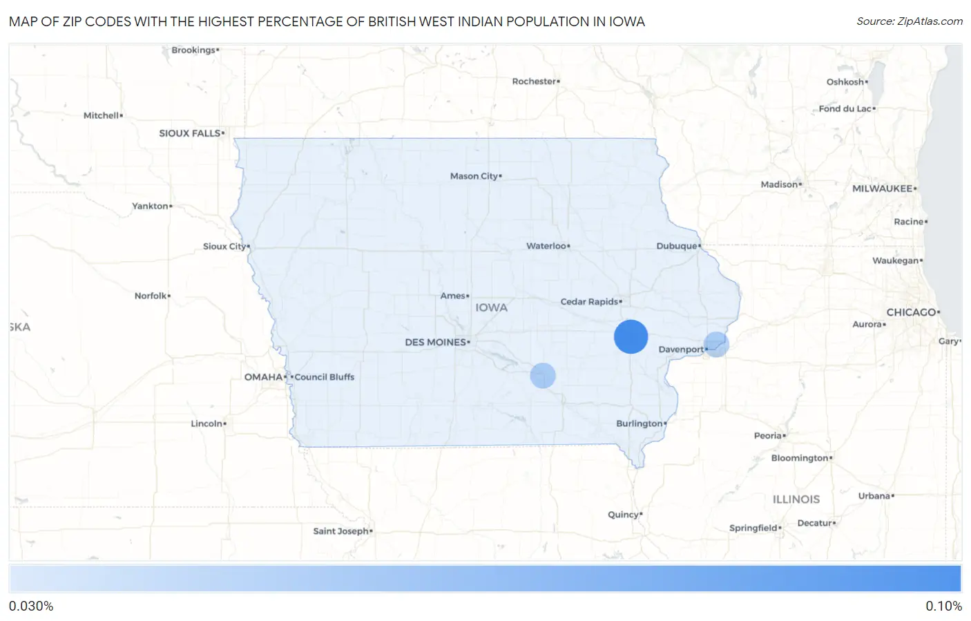 Zip Codes with the Highest Percentage of British West Indian Population in Iowa Map