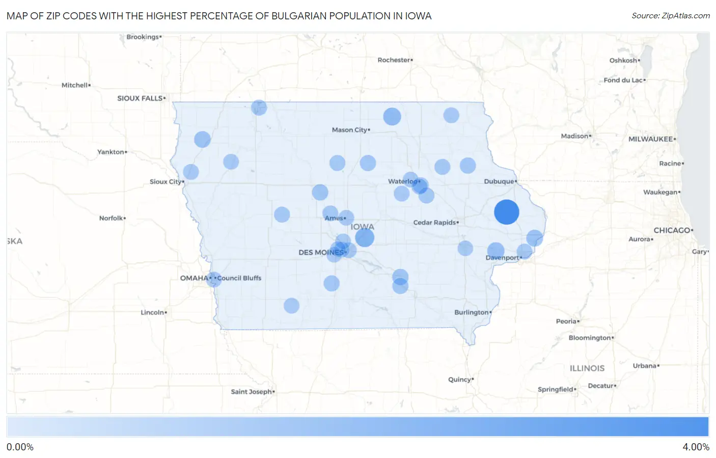 Zip Codes with the Highest Percentage of Bulgarian Population in Iowa Map