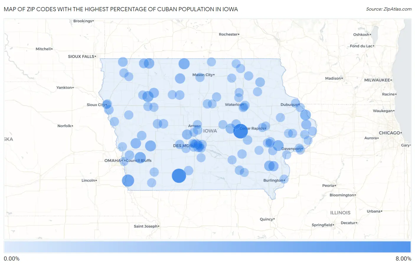 Zip Codes with the Highest Percentage of Cuban Population in Iowa Map