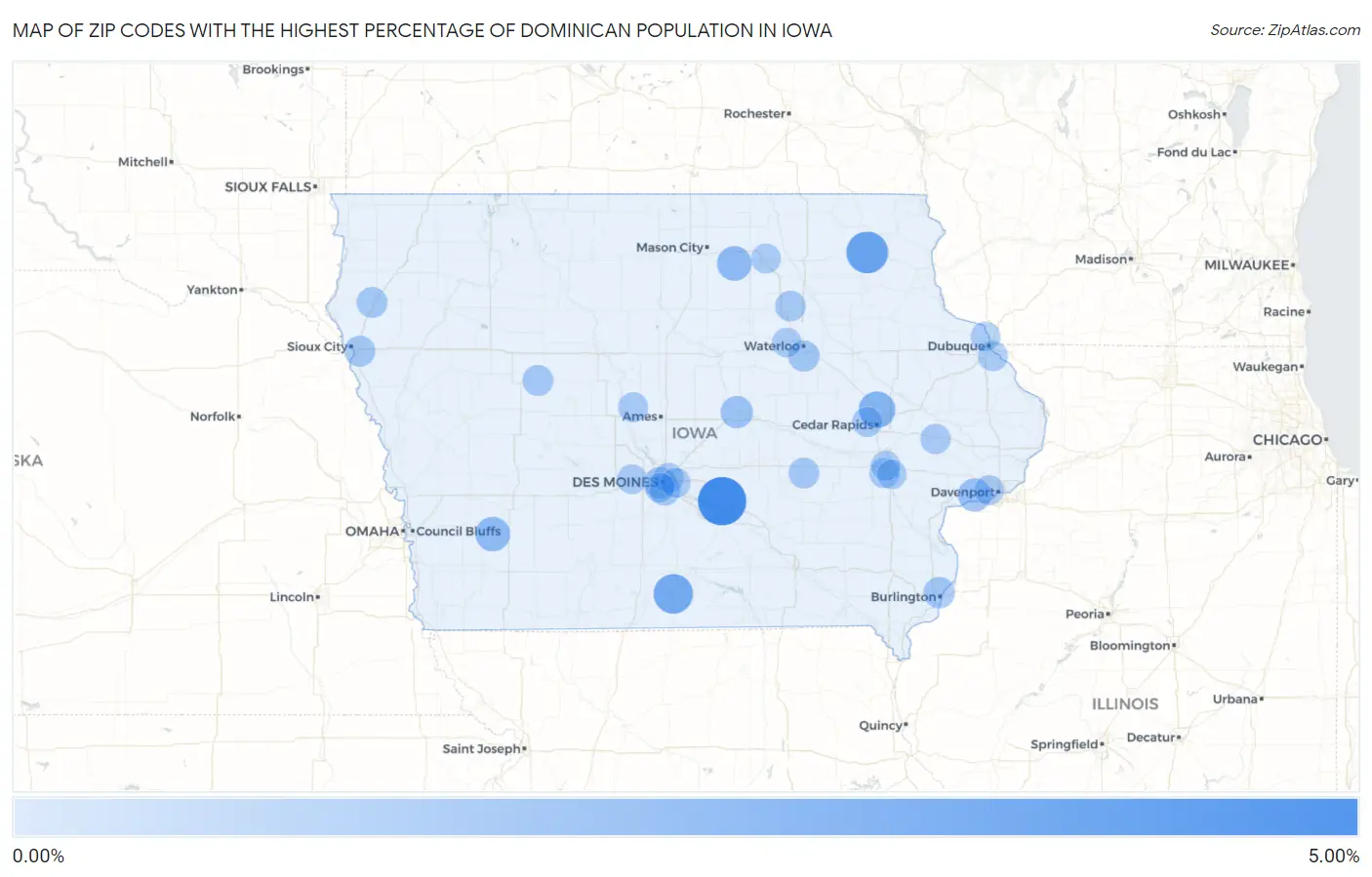 Zip Codes with the Highest Percentage of Dominican Population in Iowa Map