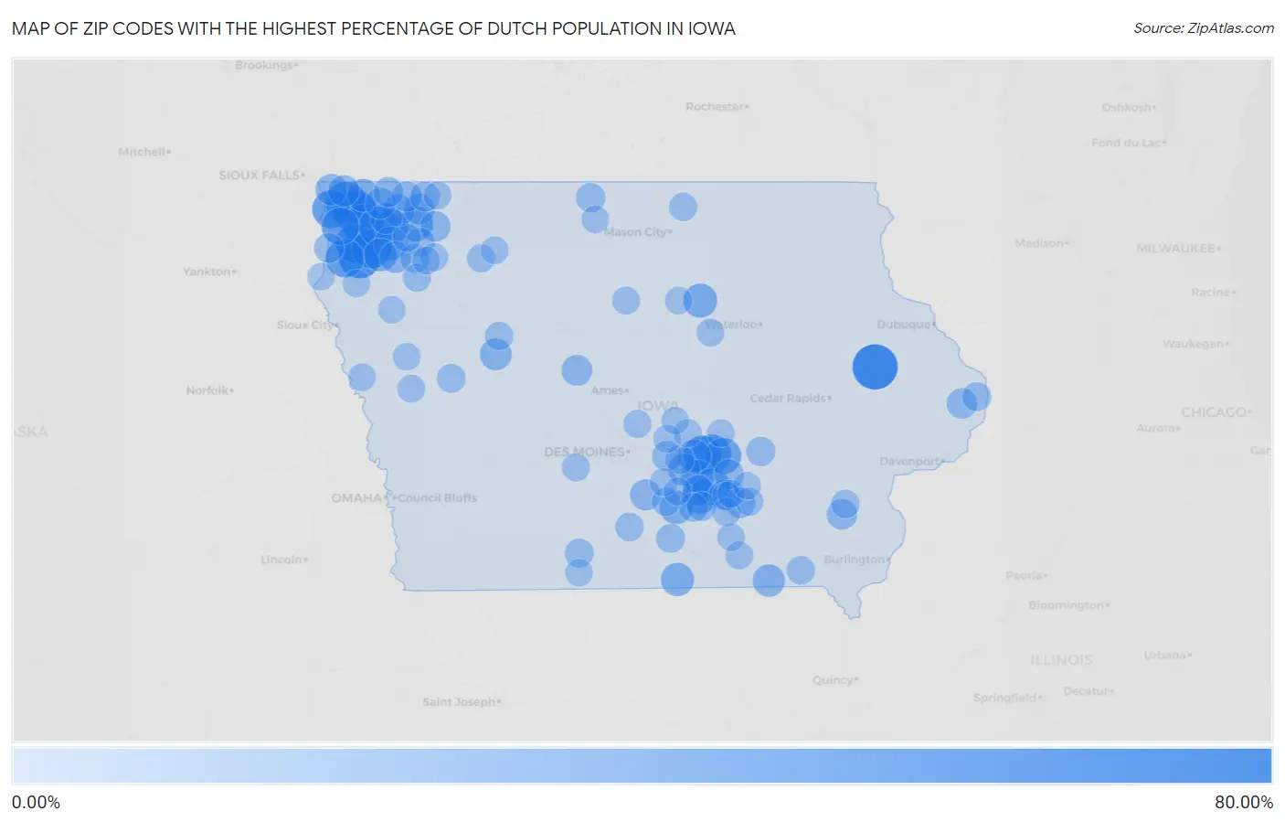 Zip Codes with the Highest Percentage of Dutch Population in Iowa Map