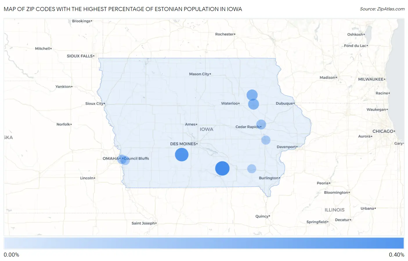 Zip Codes with the Highest Percentage of Estonian Population in Iowa Map