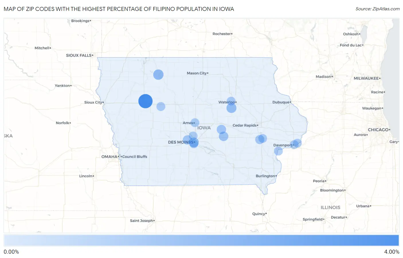 Zip Codes with the Highest Percentage of Filipino Population in Iowa Map