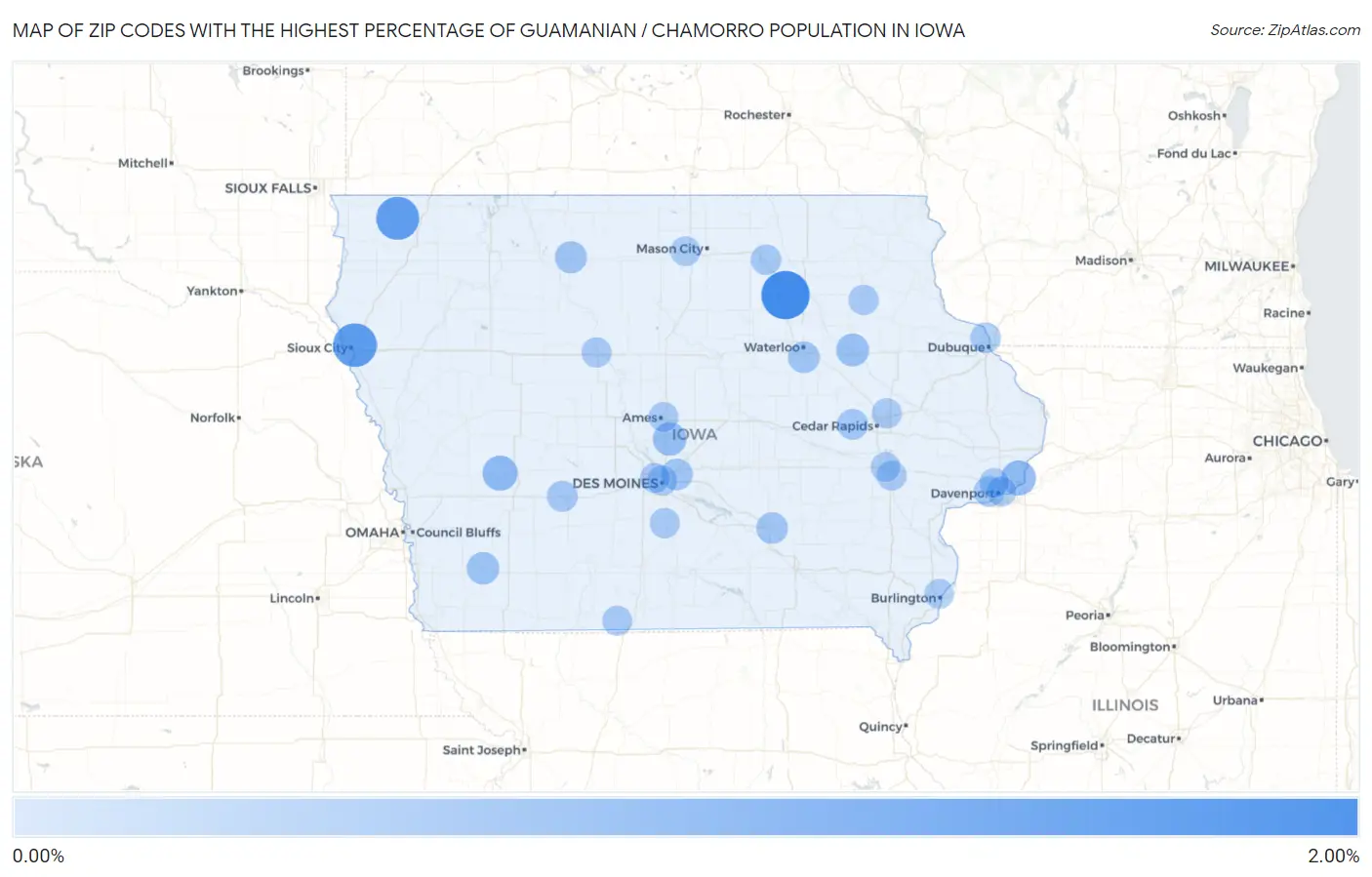 Zip Codes with the Highest Percentage of Guamanian / Chamorro Population in Iowa Map