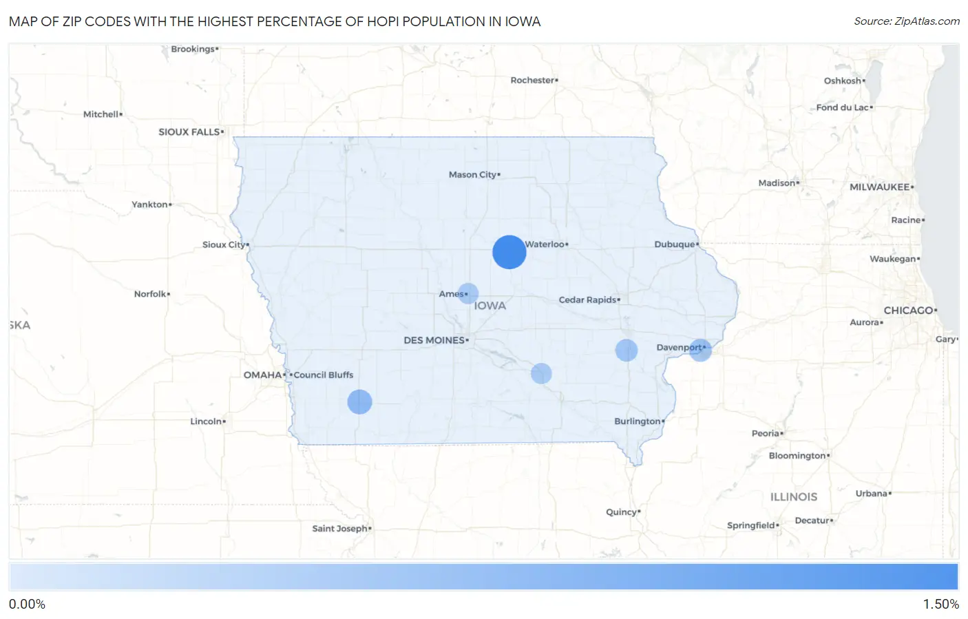 Zip Codes with the Highest Percentage of Hopi Population in Iowa Map