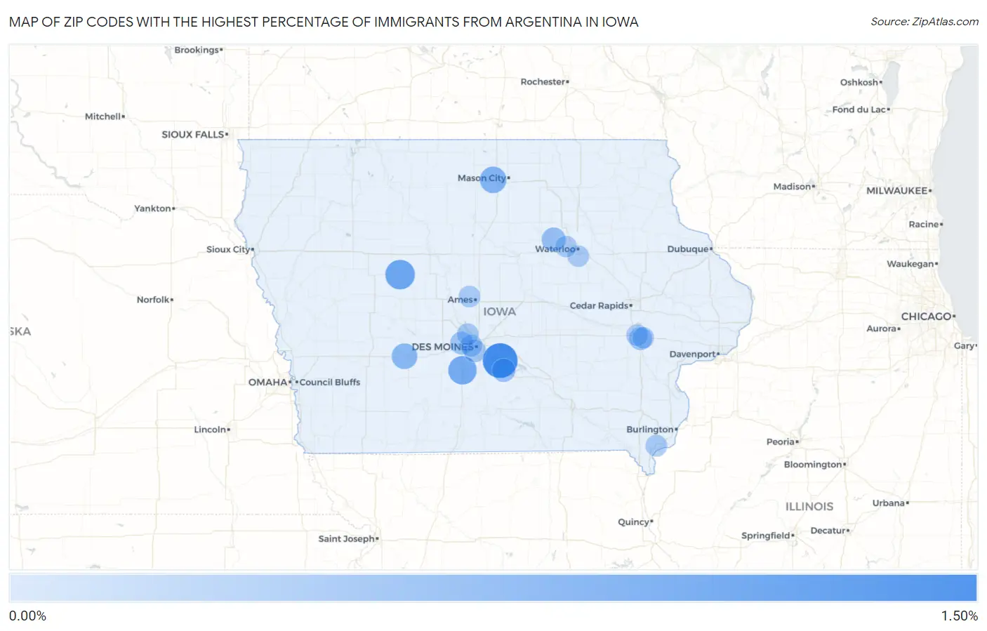 Zip Codes with the Highest Percentage of Immigrants from Argentina in Iowa Map