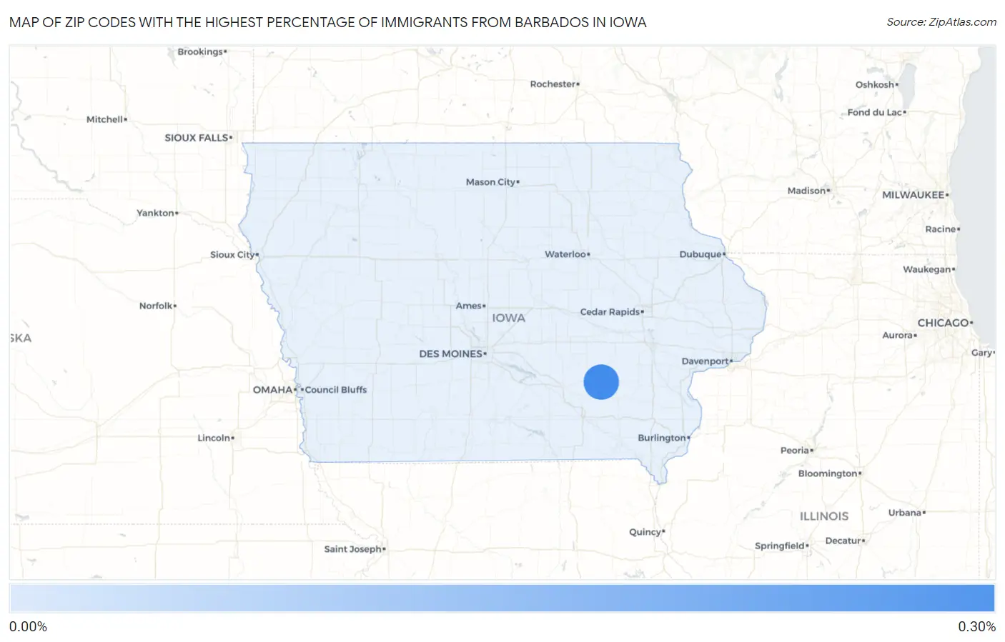 Zip Codes with the Highest Percentage of Immigrants from Barbados in Iowa Map