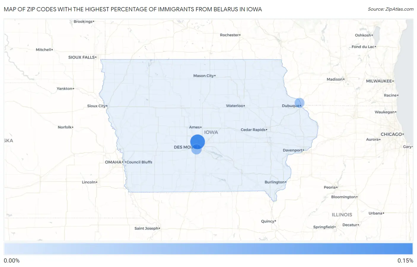 Zip Codes with the Highest Percentage of Immigrants from Belarus in Iowa Map