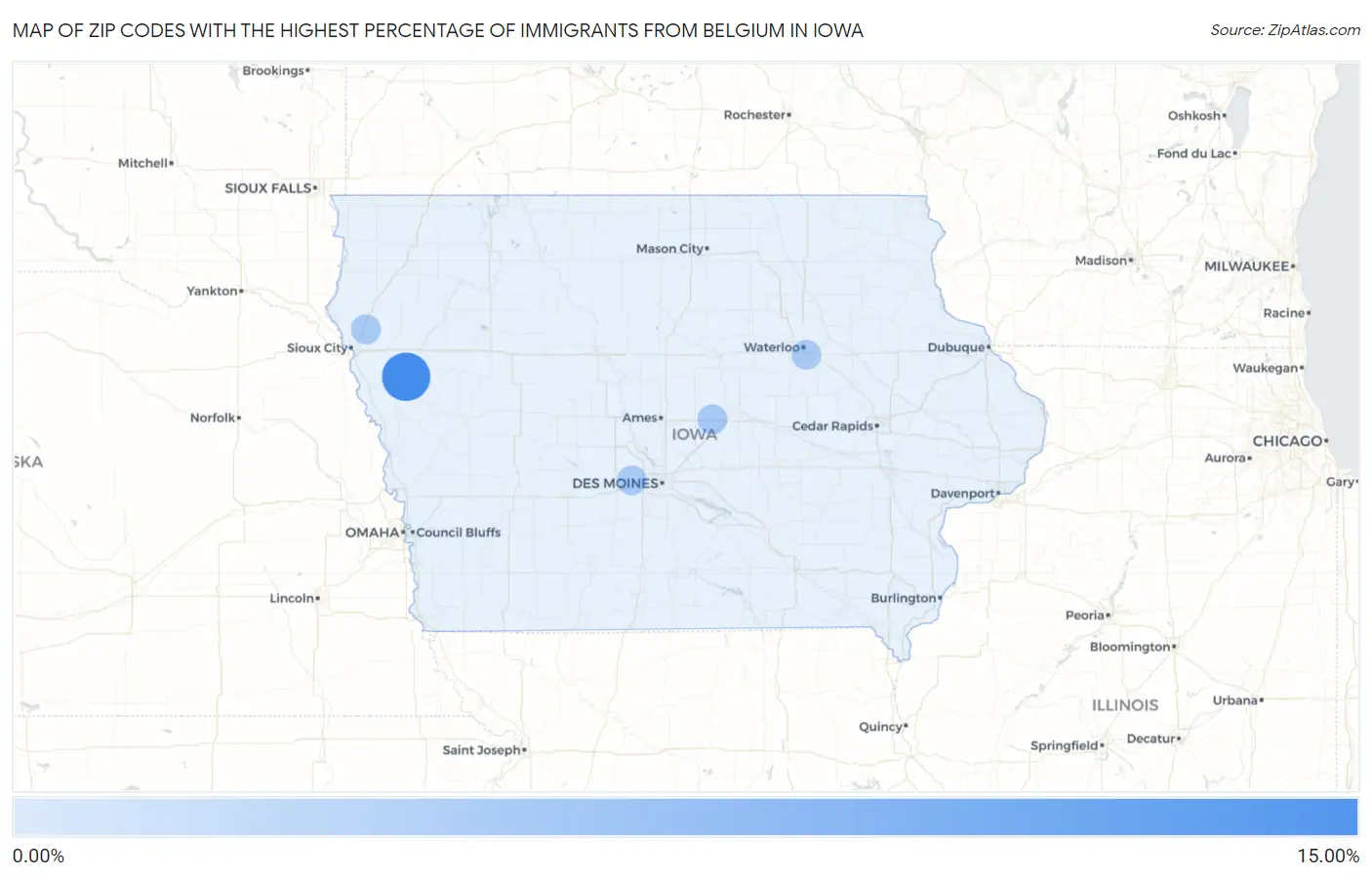 Zip Codes with the Highest Percentage of Immigrants from Belgium in Iowa Map