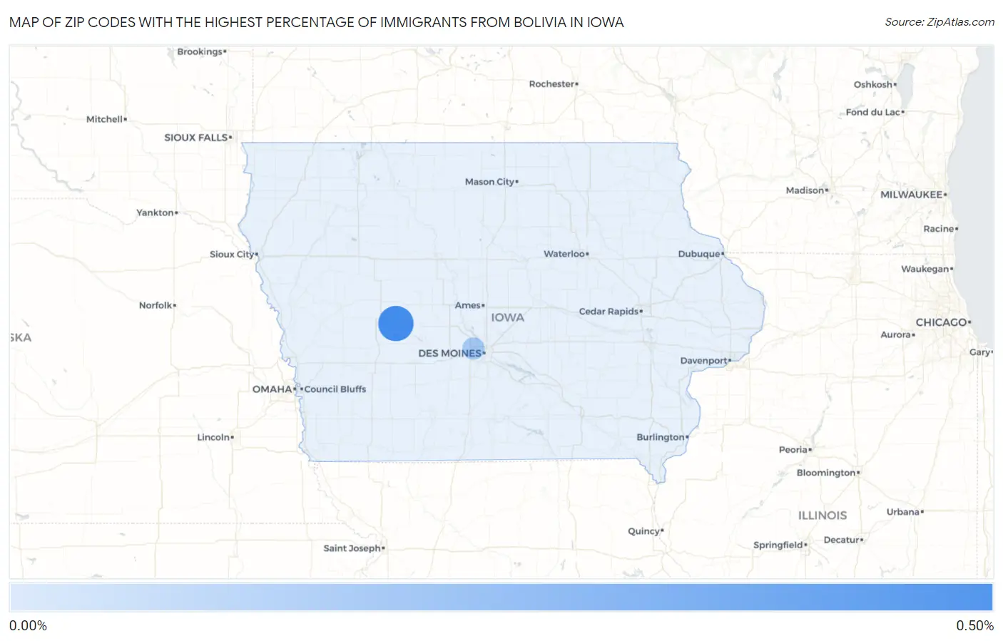 Zip Codes with the Highest Percentage of Immigrants from Bolivia in Iowa Map