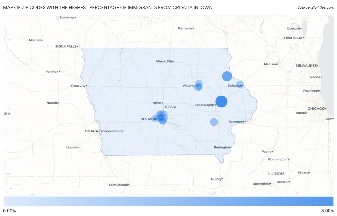 Zip Codes with the Highest Percentage of Immigrants from Croatia in Iowa Map