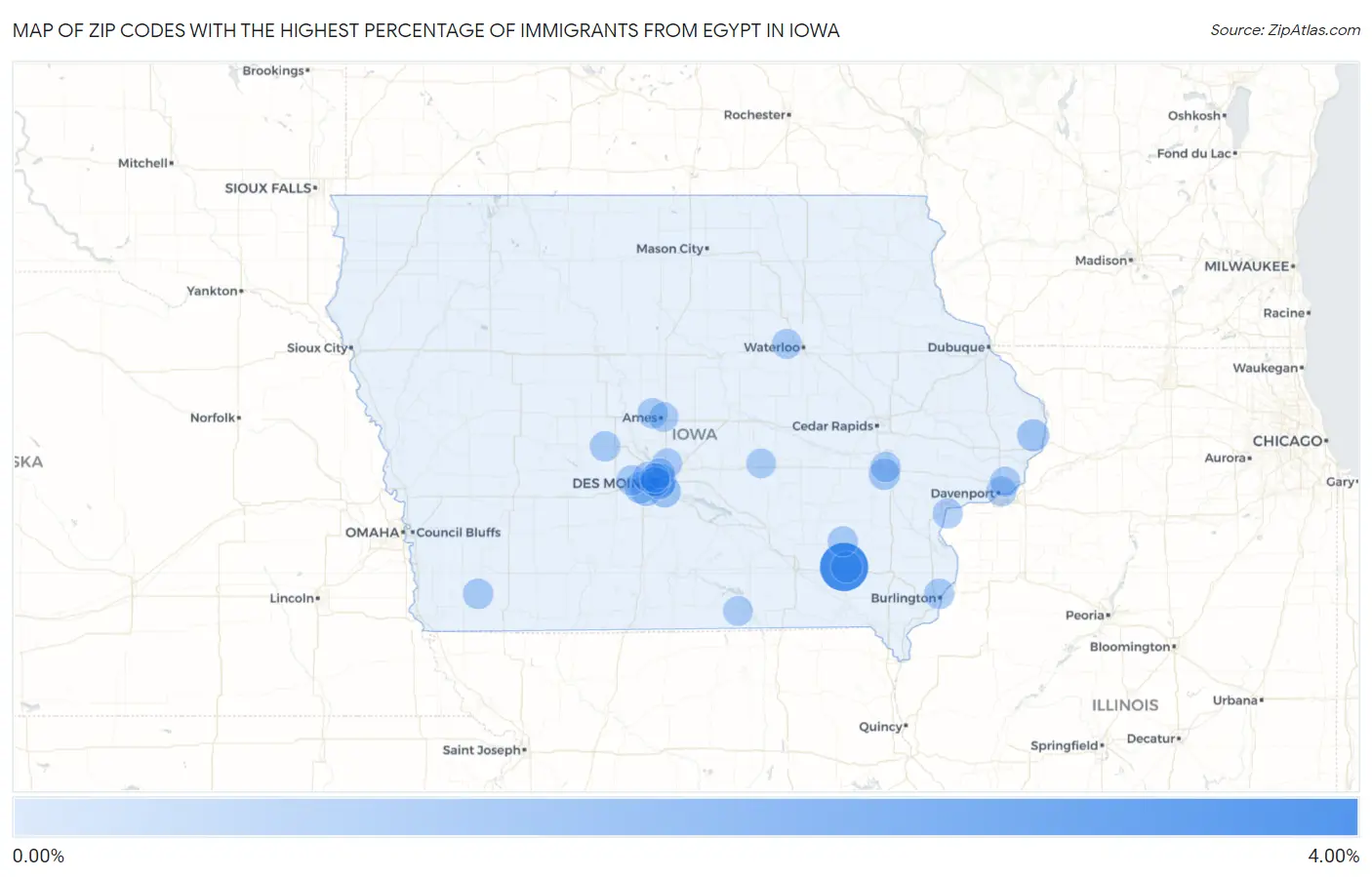 Zip Codes with the Highest Percentage of Immigrants from Egypt in Iowa Map