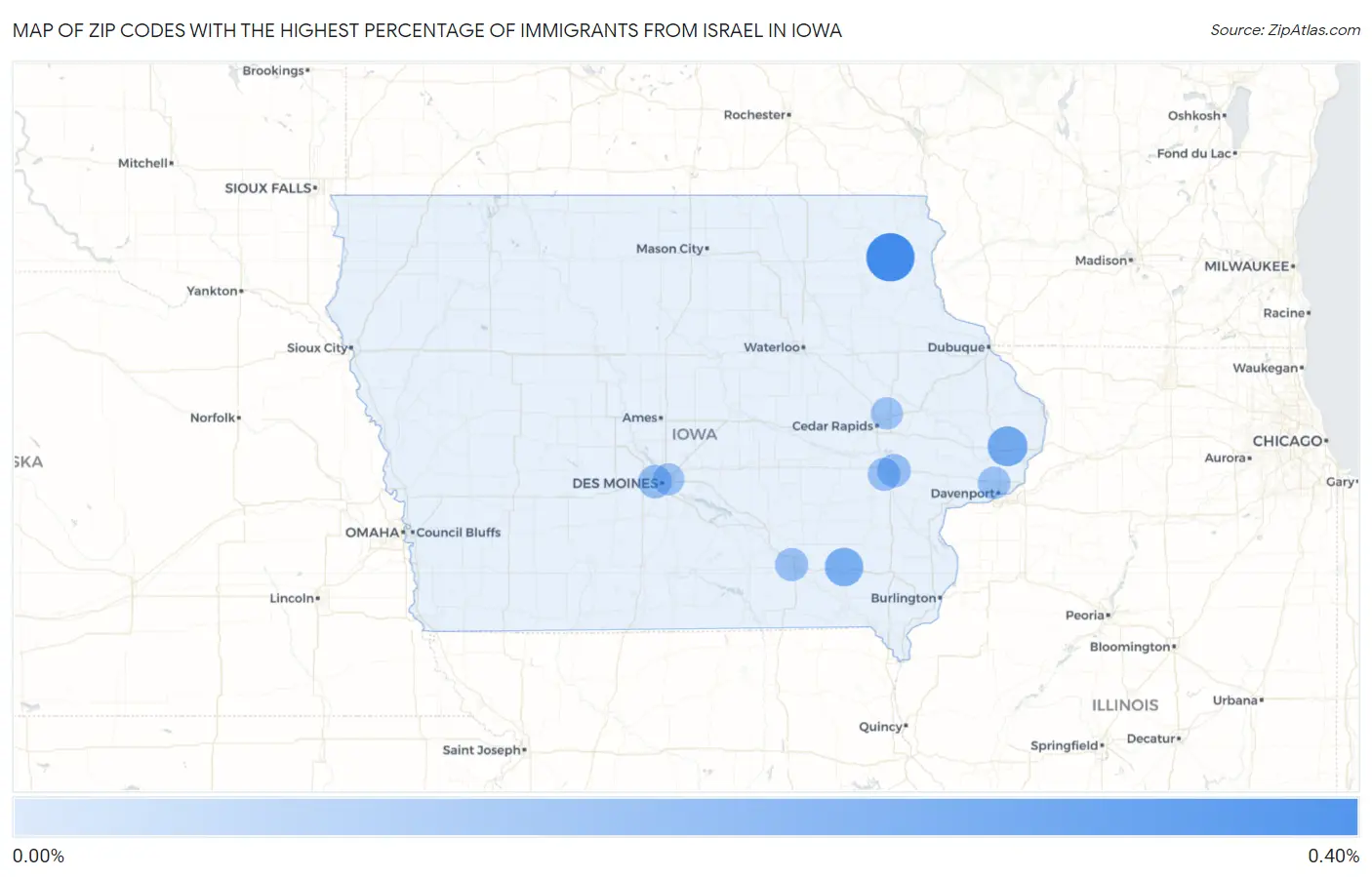 Zip Codes with the Highest Percentage of Immigrants from Israel in Iowa Map