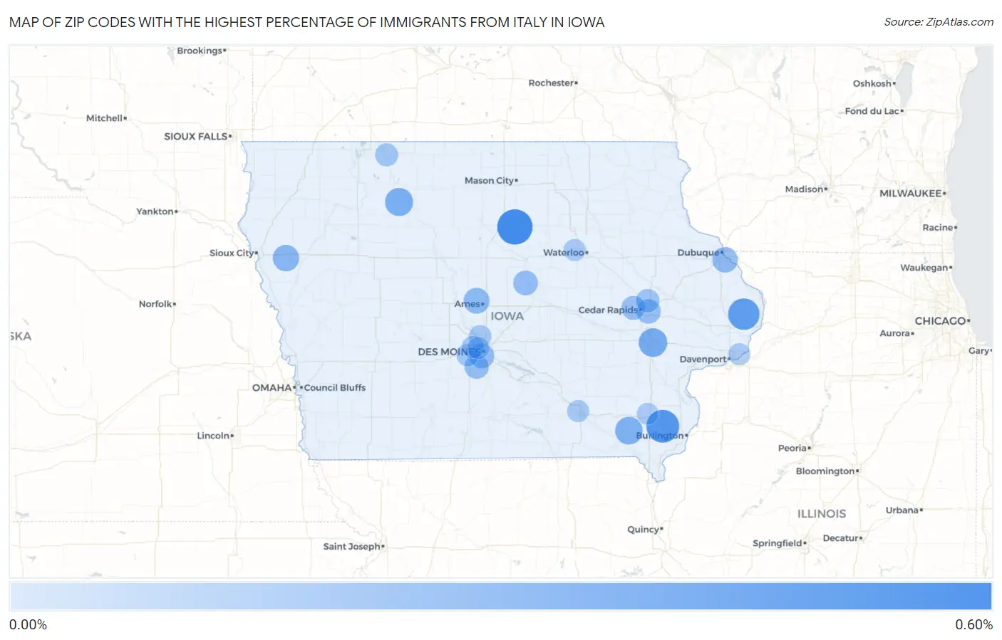 Zip Codes with the Highest Percentage of Immigrants from Italy in Iowa Map