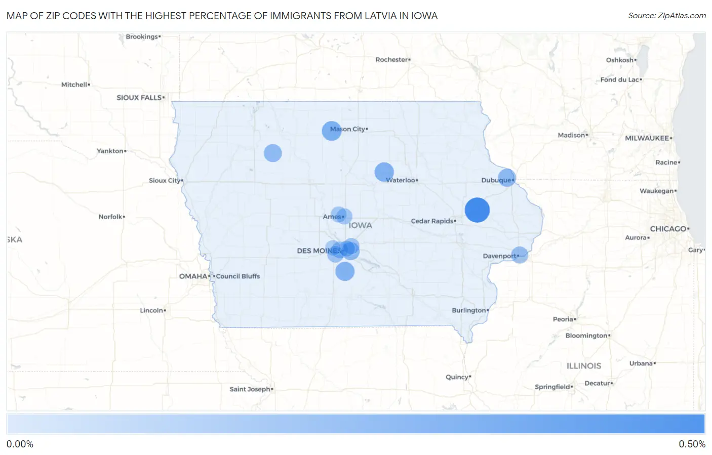 Zip Codes with the Highest Percentage of Immigrants from Latvia in Iowa Map