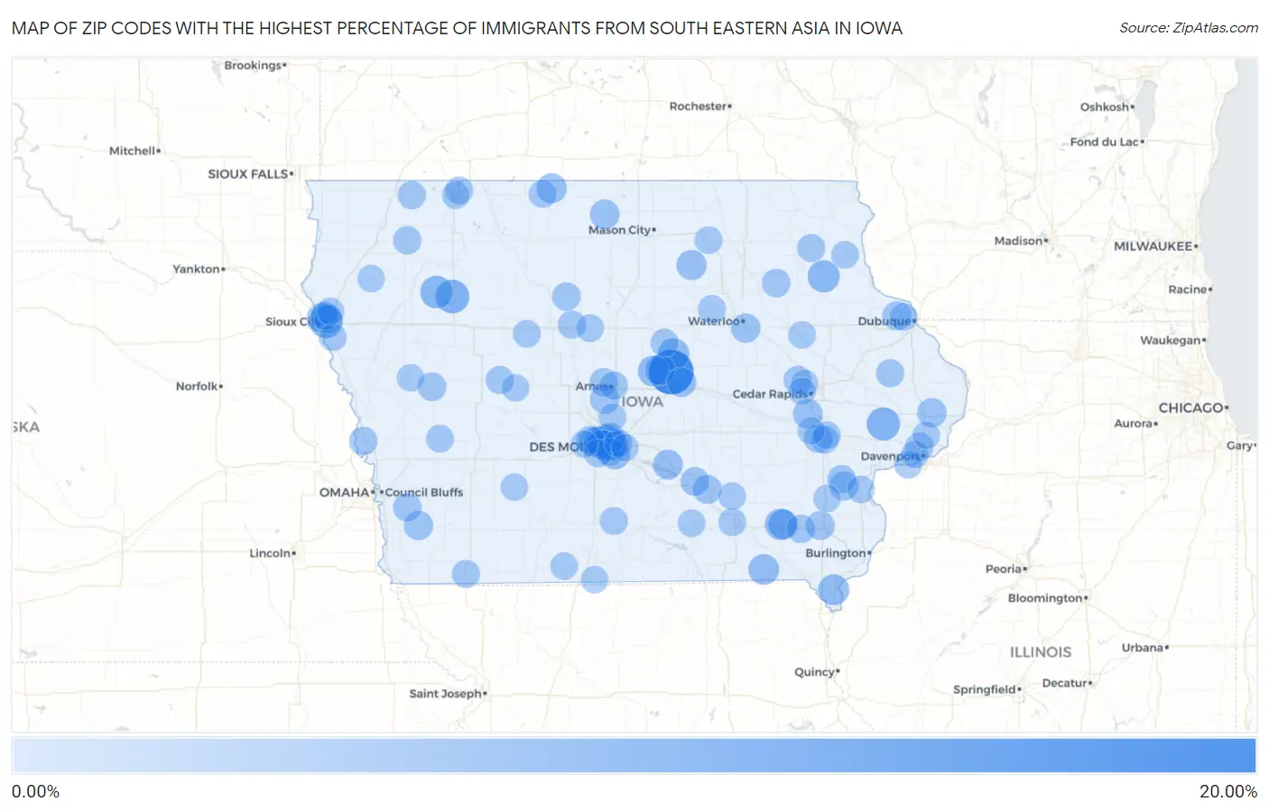 Zip Codes with the Highest Percentage of Immigrants from South Eastern Asia in Iowa Map