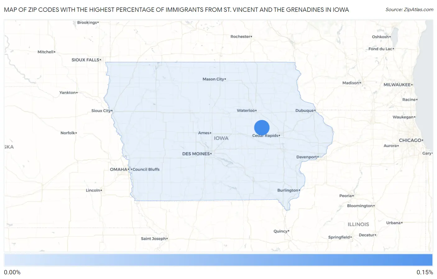 Zip Codes with the Highest Percentage of Immigrants from St. Vincent and the Grenadines in Iowa Map
