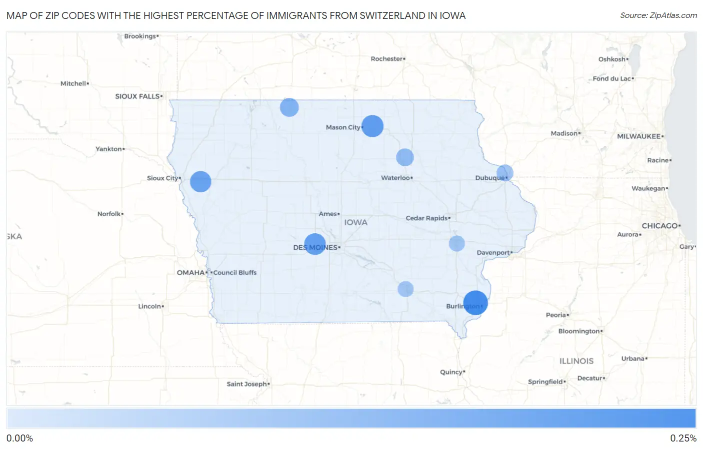 Zip Codes with the Highest Percentage of Immigrants from Switzerland in Iowa Map