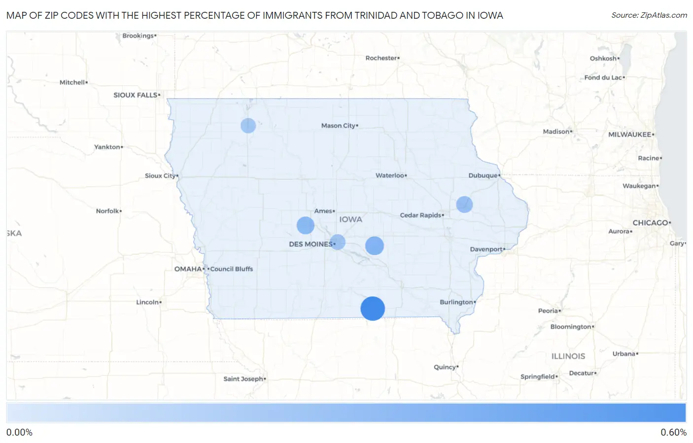 Zip Codes with the Highest Percentage of Immigrants from Trinidad and Tobago in Iowa Map