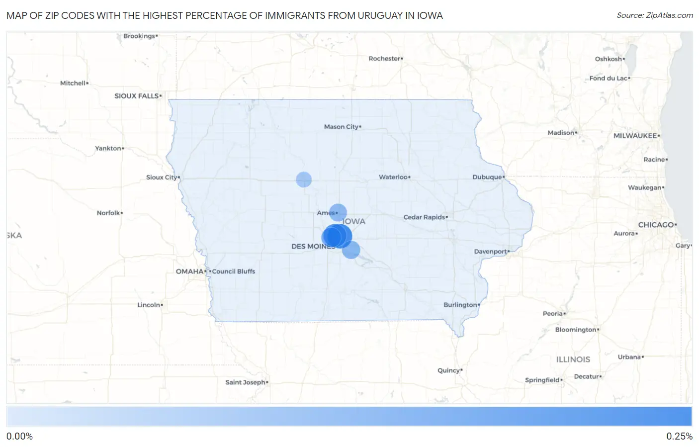 Zip Codes with the Highest Percentage of Immigrants from Uruguay in Iowa Map