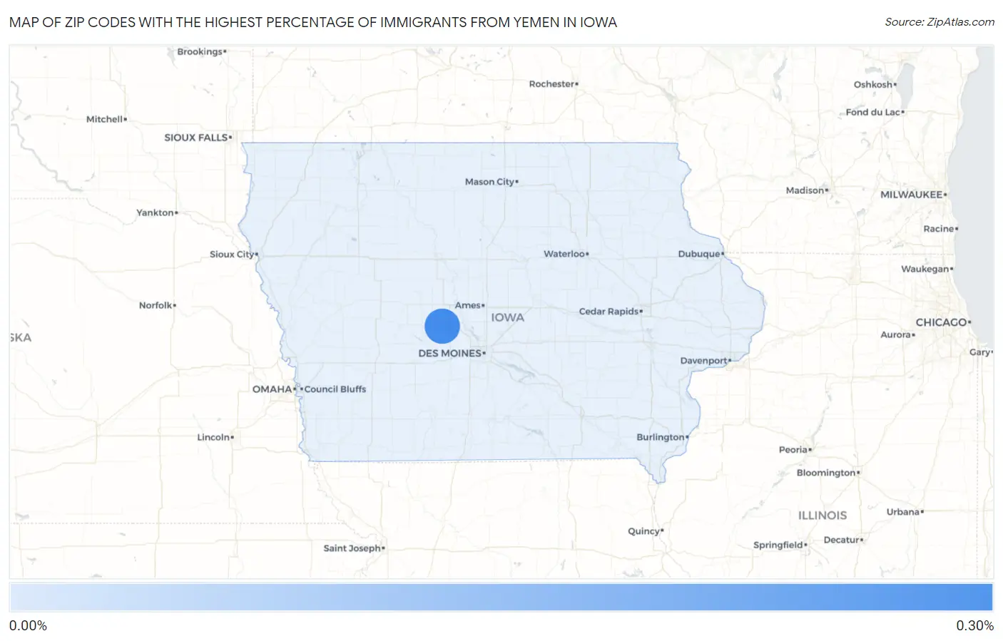 Zip Codes with the Highest Percentage of Immigrants from Yemen in Iowa Map
