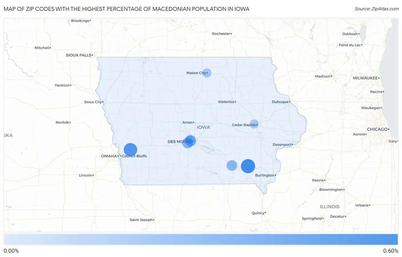 Zip Codes with the Highest Percentage of Macedonian Population in Iowa Map
