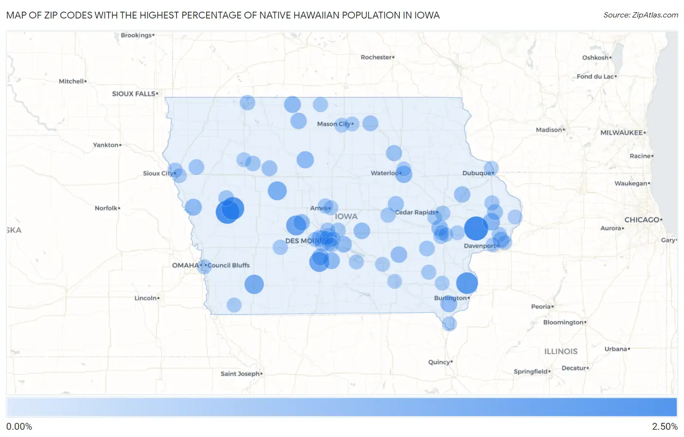 Zip Codes with the Highest Percentage of Native Hawaiian Population in Iowa Map